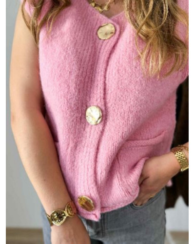 Gilet sans manche boutons dorés rose