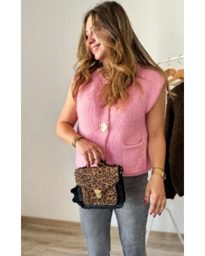 Gilet sans manche boutons dorés rose