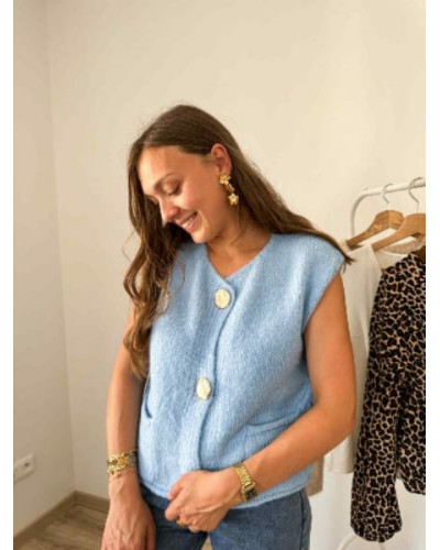 Gilet sans manche boutons dorés bleu ciel