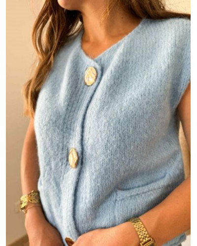Gilet sans manche boutons dorés bleu ciel