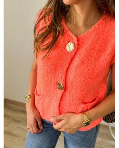 Gilet sans manche boutons dorés corail
