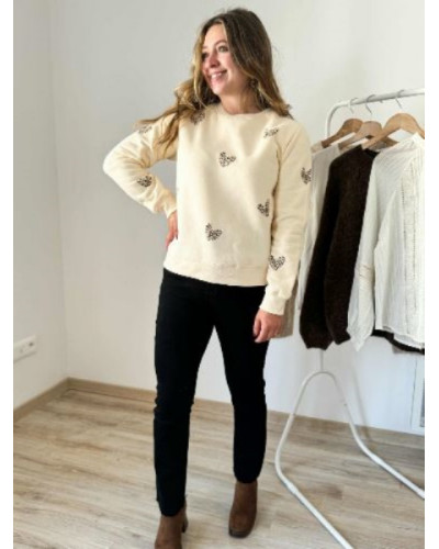 Sweat beige leopard coeur
