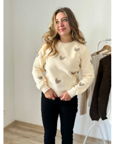 Sweat beige leopard coeur