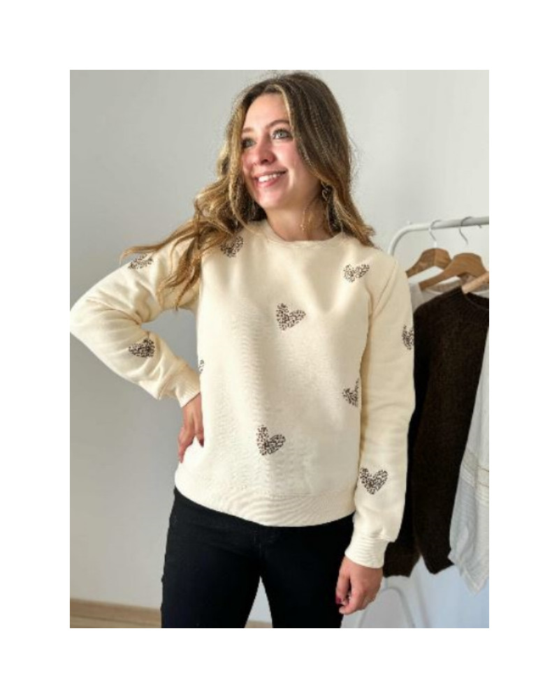 Sweat beige leopard coeur