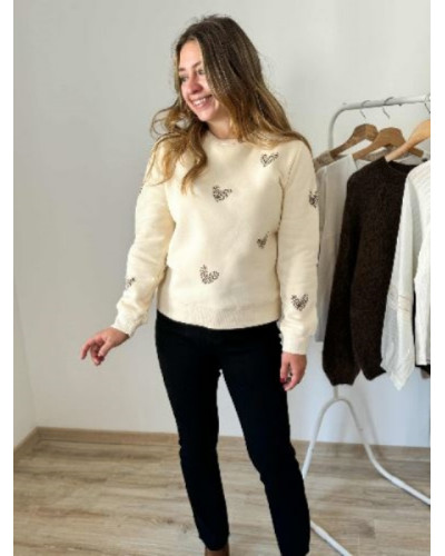 Sweat beige leopard coeur