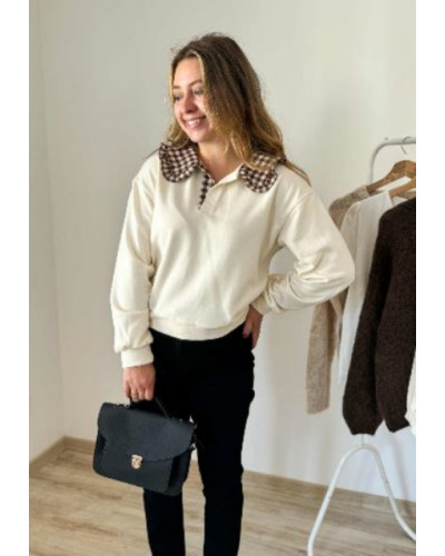 Sweat ecru vichy col