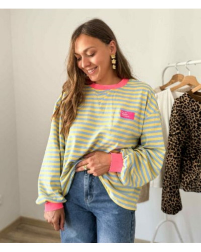Pull rayures bleu et jaune