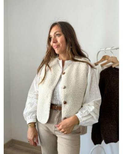 Gilet bouclette reversible carreau beige
