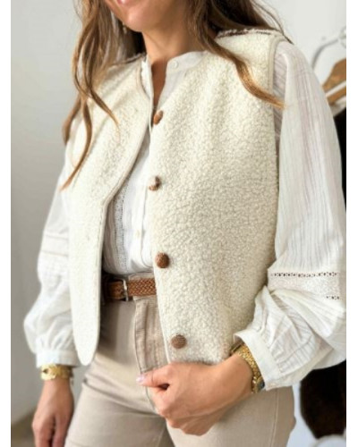 Gilet bouclette reversible carreau beige