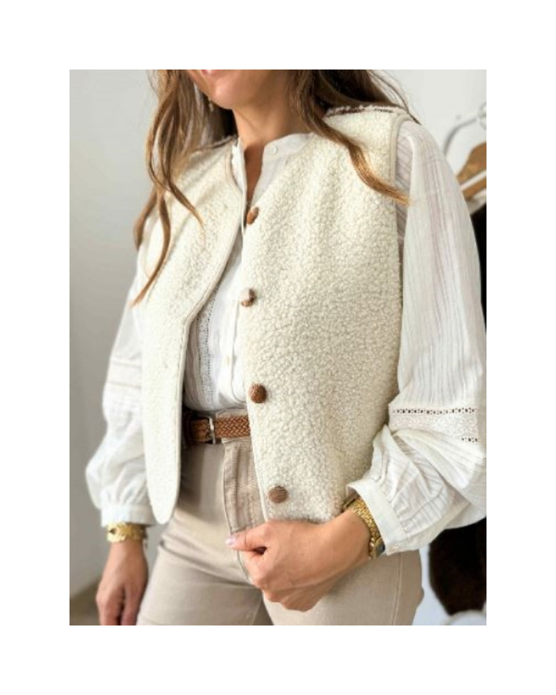 Gilet bouclette reversible carreau beige