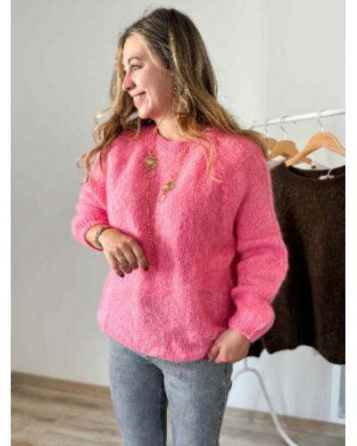 Pull col rond rose