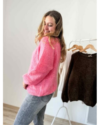 Pull col rond rose