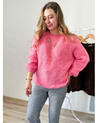 Pull col rond rose
