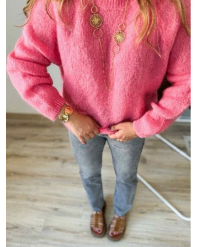Pull col rond rose