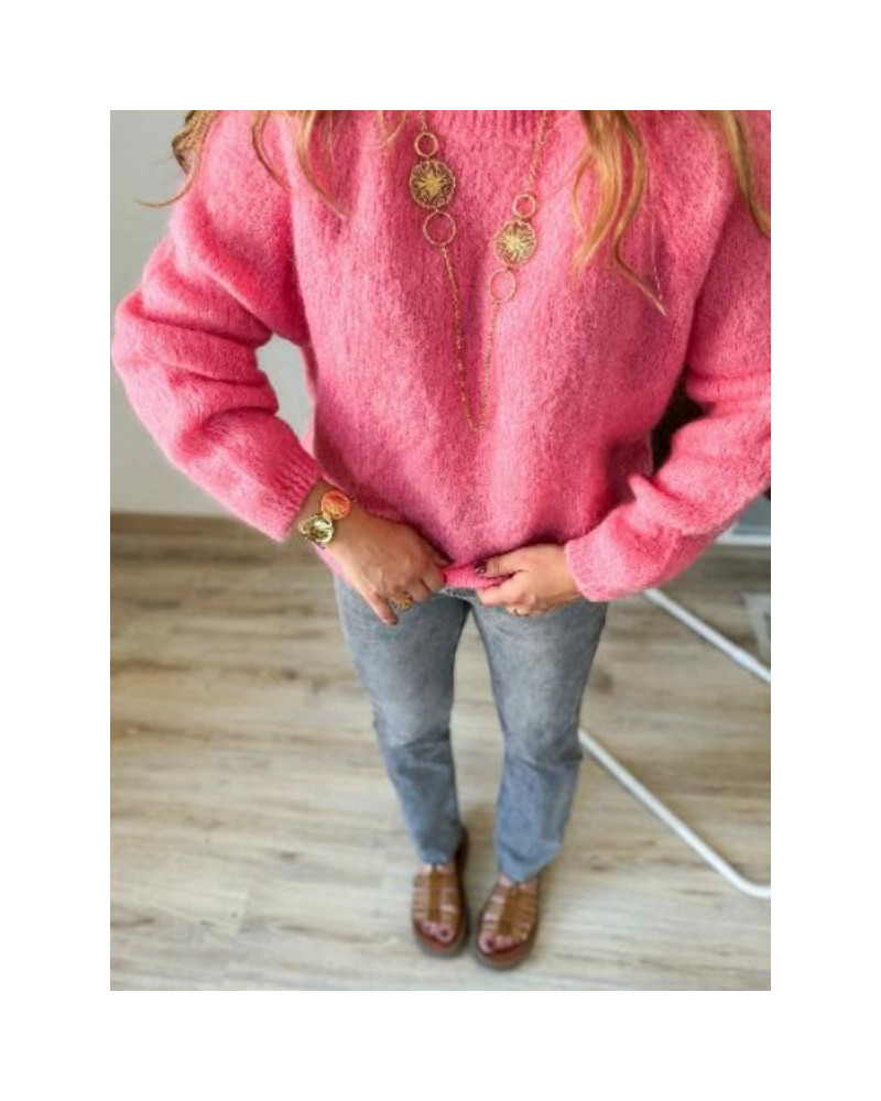Pull col rond rose