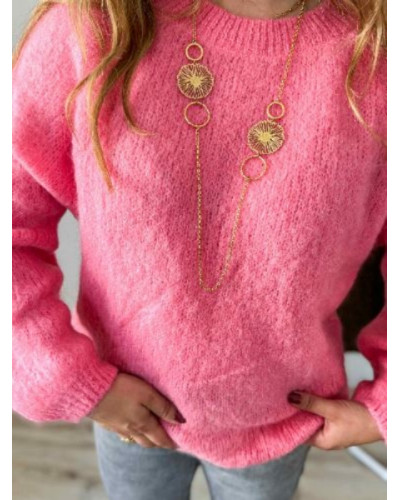 Pull col rond rose