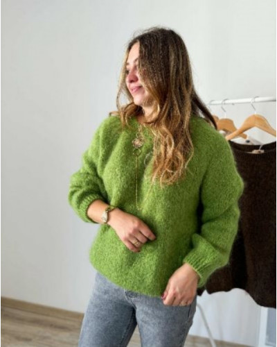 Pull col rond vert olive