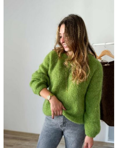 Pull col rond vert olive