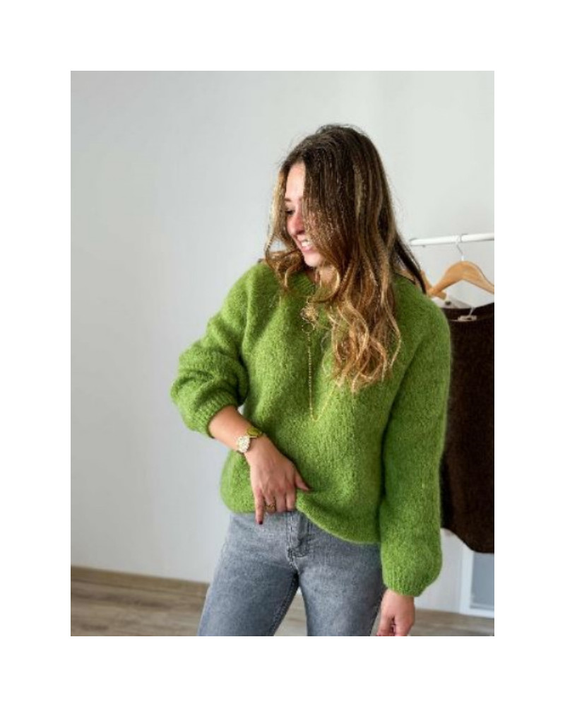 Pull col rond vert olive