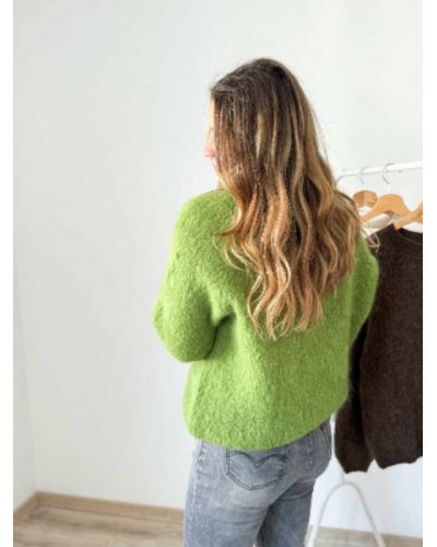 Pull col rond vert olive