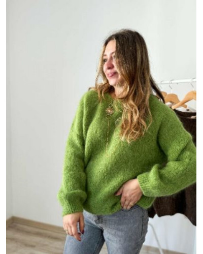 Pull col rond vert olive