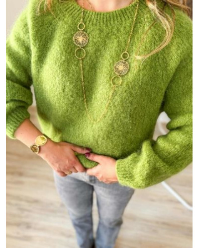 Pull col rond vert olive