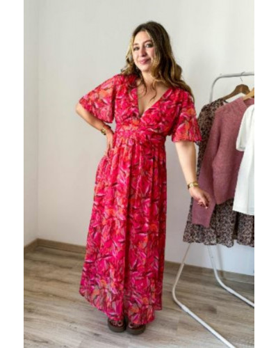 Robe longue fushia et orange
