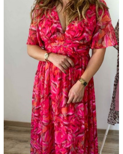 Robe longue fushia et orange