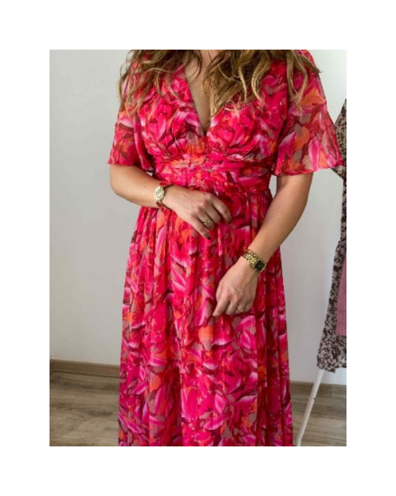 Robe longue fushia et orange