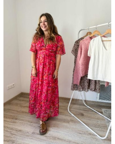 Robe longue fushia et orange