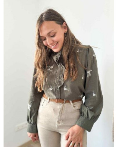 Chemise brodée kaki