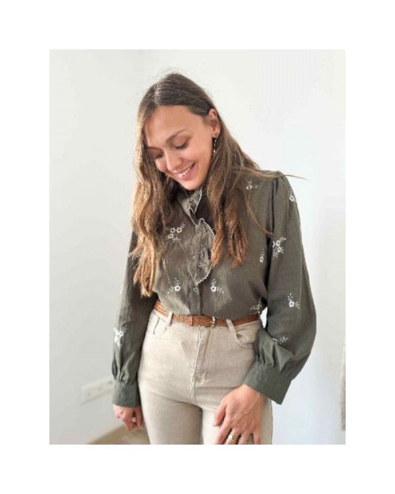 Chemise brodée kaki