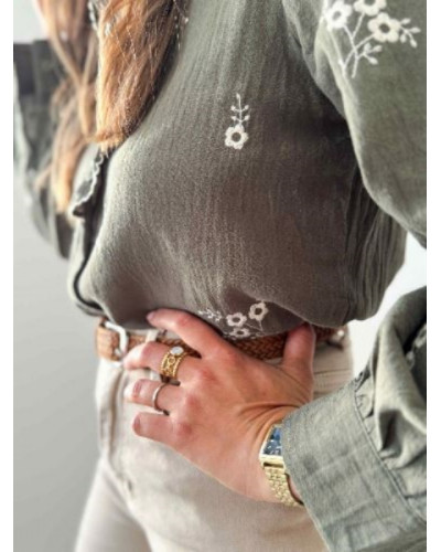 Chemise brodée kaki