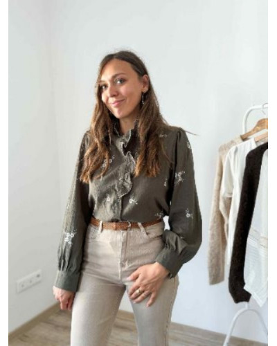 Chemise brodée kaki