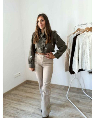 Chemise brodée kaki