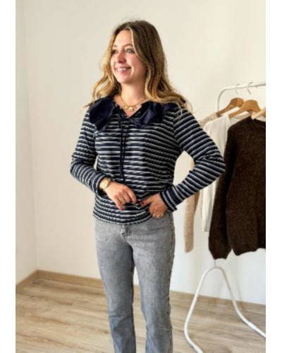 Marinière bleu marine col claudine