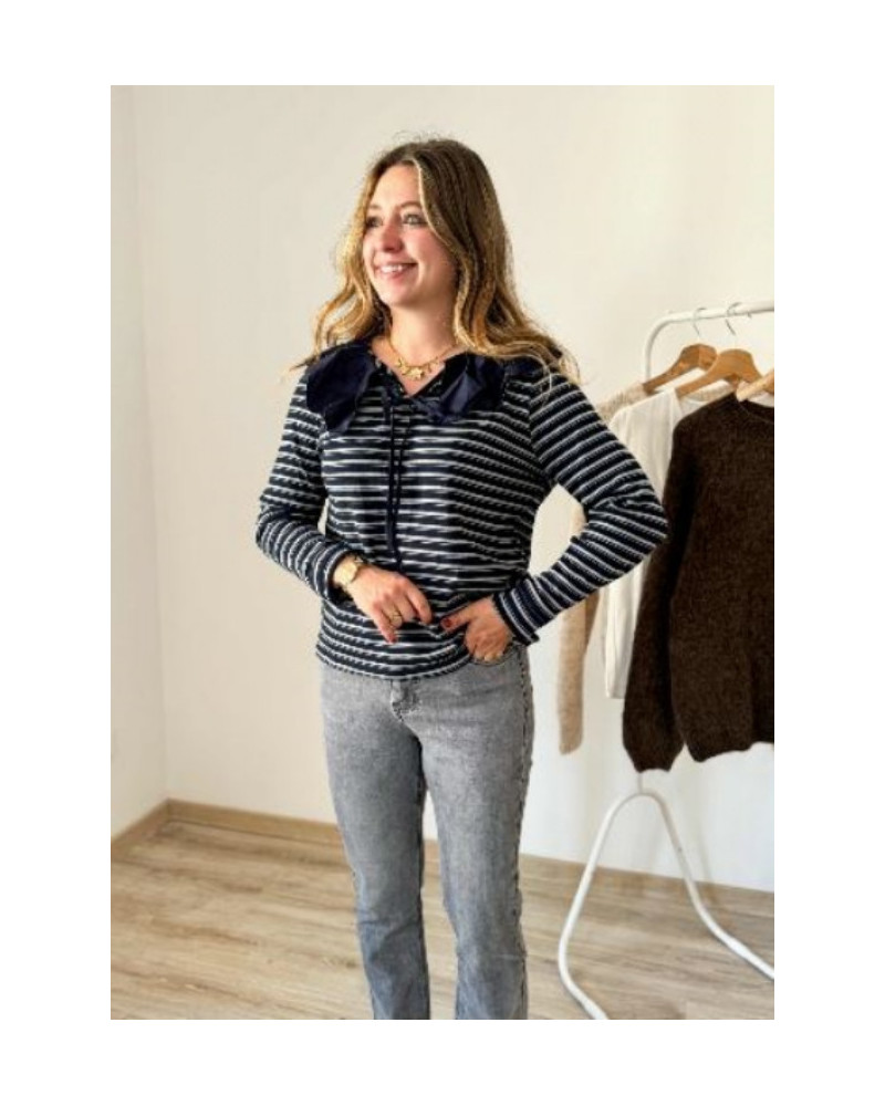 Marinière bleu marine col claudine