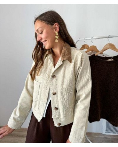 Veste en jean col velours marron