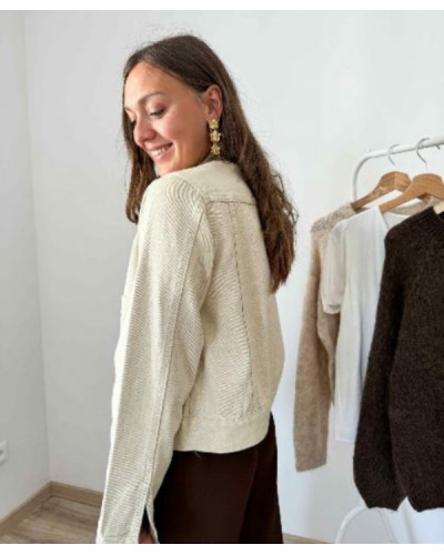Veste en jean col velours marron