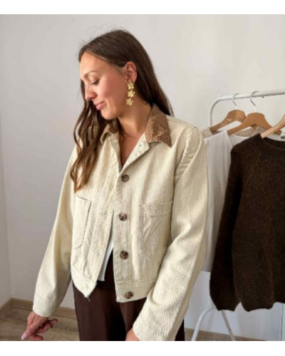 Veste en jean col velours marron
