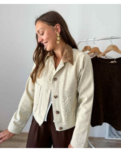 Veste en jean col velours marron