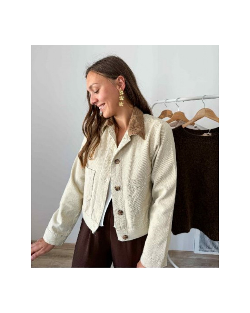 Veste en jean col velours marron