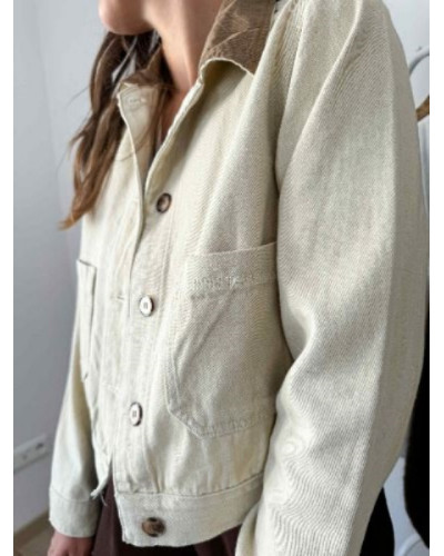 Veste en jean col velours marron