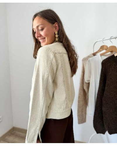Veste en jean col velours marron
