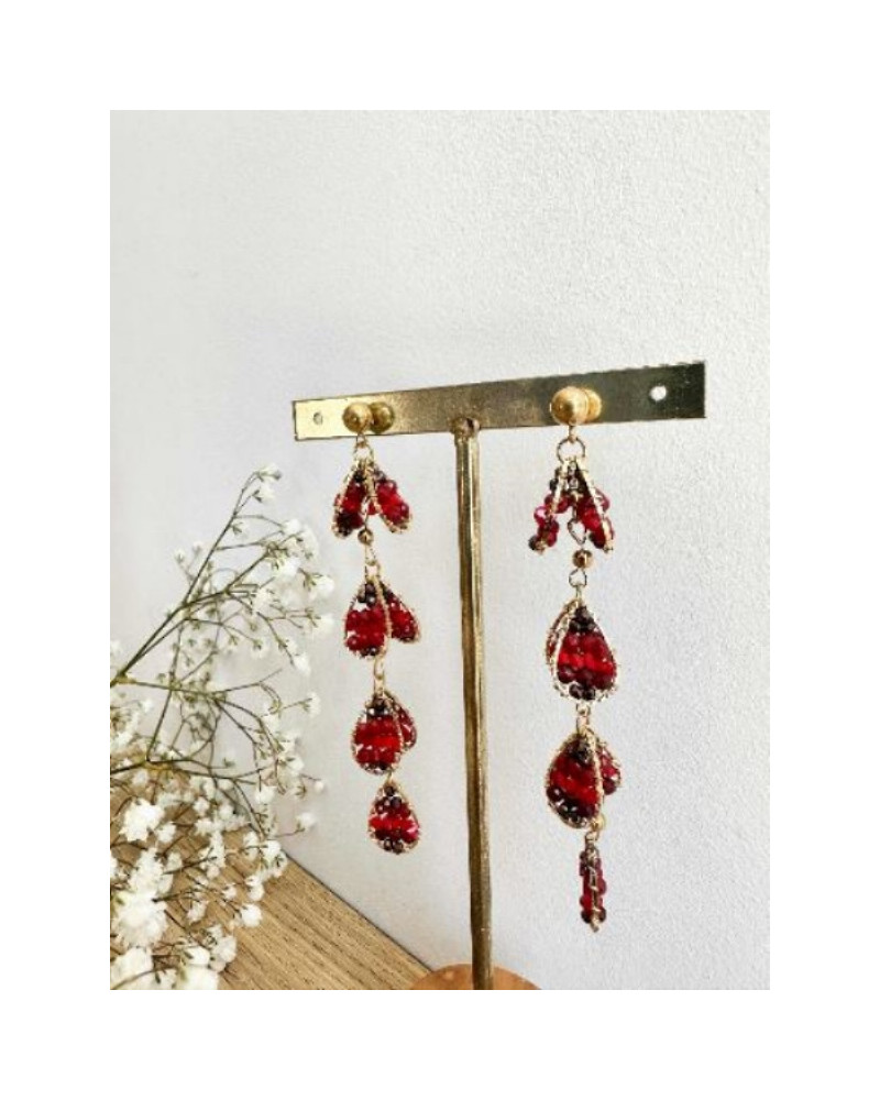 Boucles d'oreilles perles bordeau
