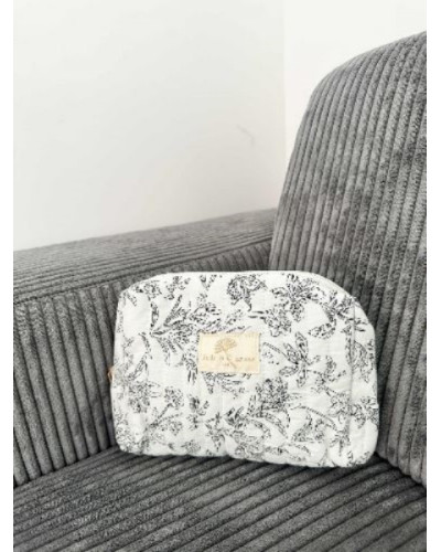 Trousse coton matelasse fleurs noir