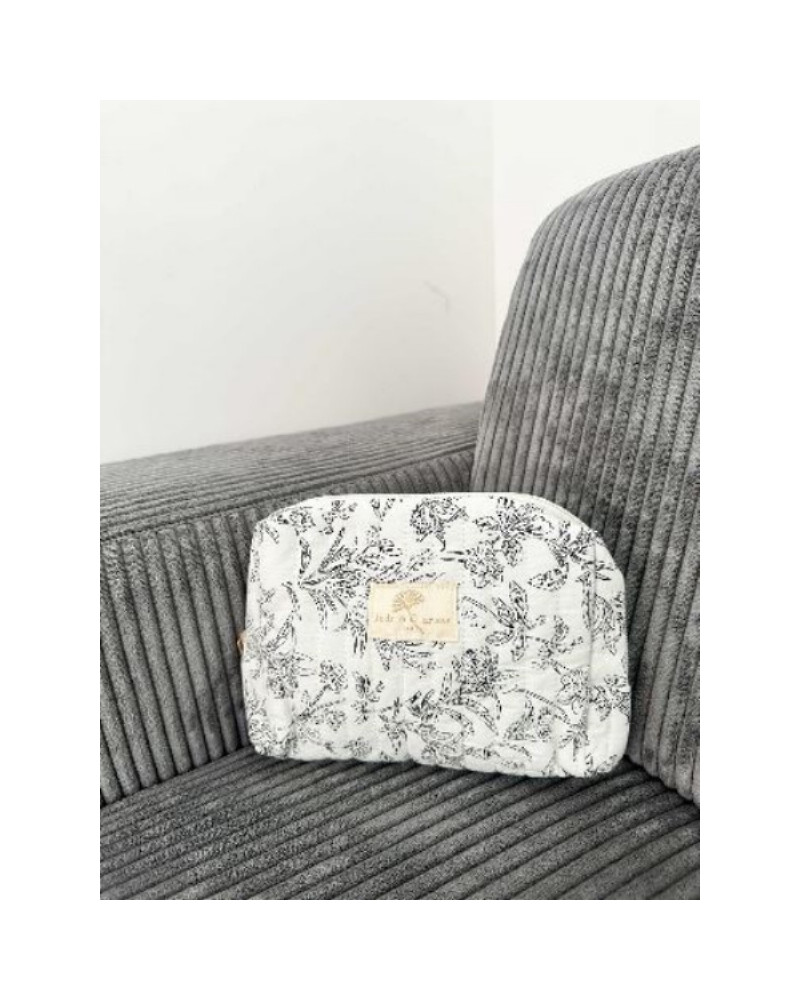 Trousse coton matelasse fleurs noir