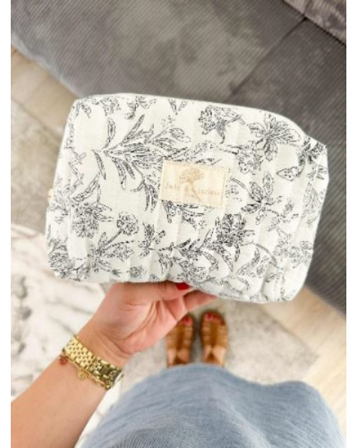 Trousse coton matelasse fleurs noir