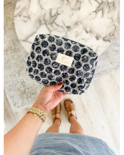 Trousse coton brode bleu marine
