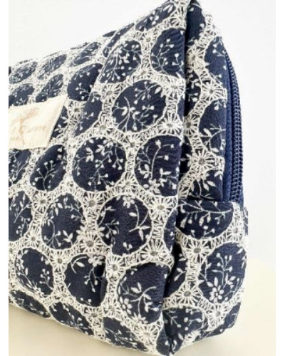 Trousse coton brode bleu marine